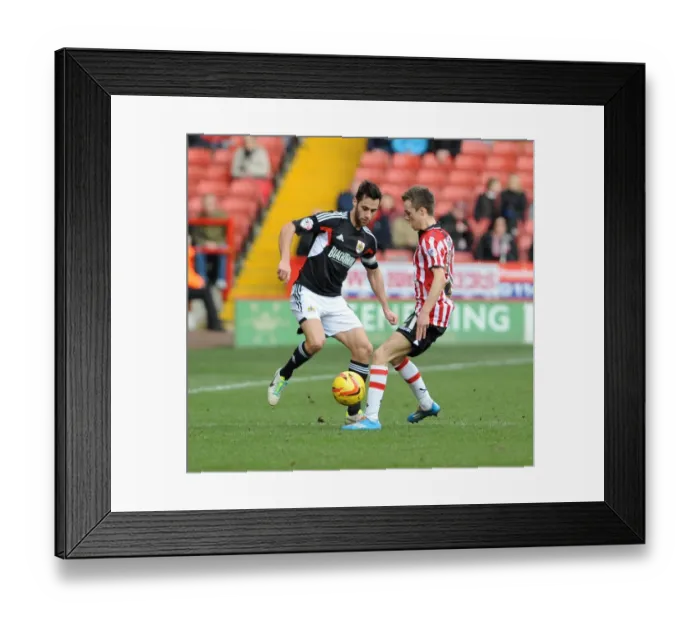 Framed Print : Bristol City's Sam Baldock Closes In on Sheffield United's Stefan Scougall in Intense League One Clash Framed Print : Bristol City's Sam Baldock Closes In on Sheffield United's Stefan Scougall in Intense League One Clash
