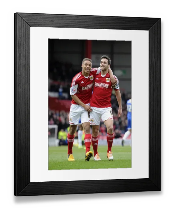Framed Print : Bristol City: Sam Baldock and Bobby Reid Celebrate Goal Against Gillingham, Sky Bet League One, 2014 Framed Print : Bristol City: Sam Baldock and Bobby Reid Celebrate Goal Against Gillingham, Sky Bet League One, 2014
