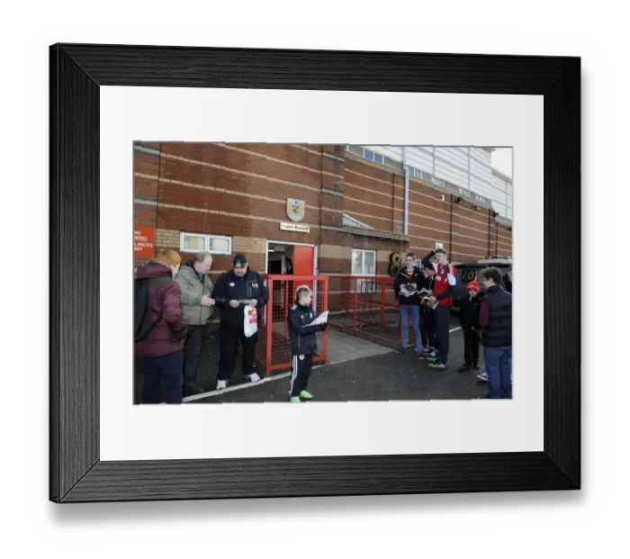 Framed Print : Fans Gather Outside Ashton Gate for Post-Match Player Meet and Greet: Bristol City vs. Gillingham