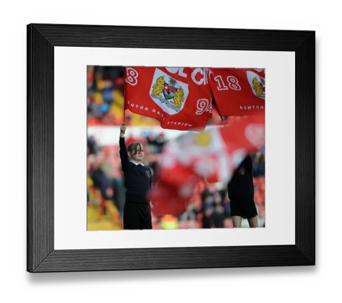Framed Print : Bristol City Flag Bearers at Ashton Gate: March 1st, 2014 - Sky Bet League One Match Against Gillingham Framed Print : Bristol City Flag Bearers at Ashton Gate: March 1st, 2014 - Sky Bet League One Match Against Gillingham