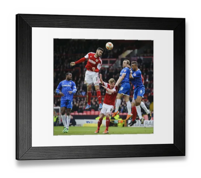 Framed Print : Bristol City Defender Derrick Williams Heading a Corner at Ashton Gate, Bristol, 2014 Framed Print : Bristol City Defender Derrick Williams Heading a Corner at Ashton Gate, Bristol, 2014