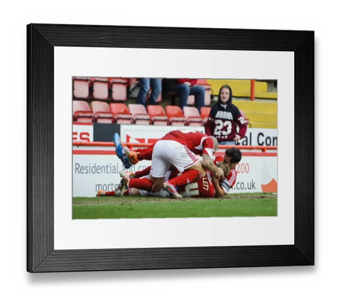 Framed Print : Bristol City's Simon Gillett Scores and Celebrates with Teammates vs. Gillingham, Sky Bet League One, 2014 Framed Print : Bristol City's Simon Gillett Scores and Celebrates with Teammates vs. Gillingham, Sky Bet League One, 2014