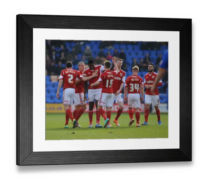 Framed Print : Thrilling Goal: Jay Emmanuel-Thomas's Euphoric Celebration for Bristol City against Shrewsbury Town (March 8, 2014)