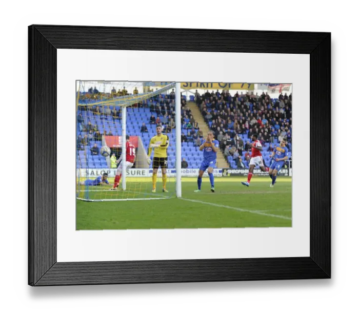 Framed Print : Mkandawire's Embarrassing Own Goal: Shrewsbury Town vs. Bristol City (08 / 03 / 2014)
