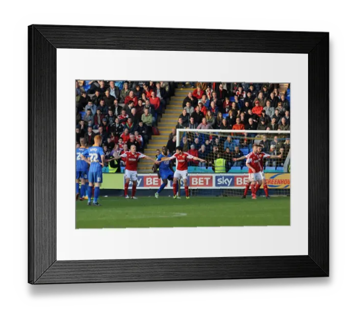 Framed Print : Bristol City Defending: Organized Back Line Against Shrewsbury Town (08-03-2014) Framed Print : Bristol City Defending: Organized Back Line Against Shrewsbury Town (08-03-2014)