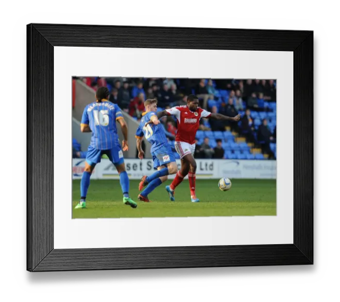 Framed Print : Jay Emmanuel-Thomas vs Asa Hall: Intense Battle in Shrewsbury Town vs Bristol City Football Match, Sky Bet League One