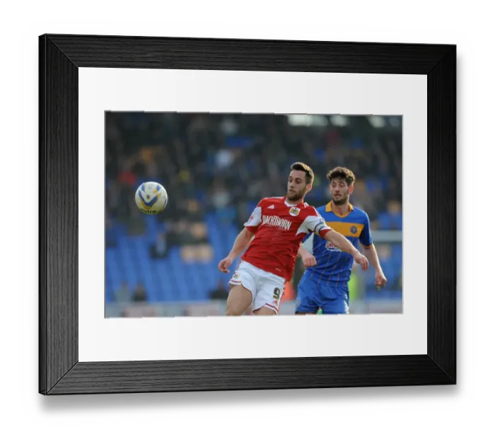 Framed Print : Bristol City's Sam Baldock Scores at Shrewsbury Town, March 8, 2014 Framed Print : Bristol City's Sam Baldock Scores at Shrewsbury Town, March 8, 2014