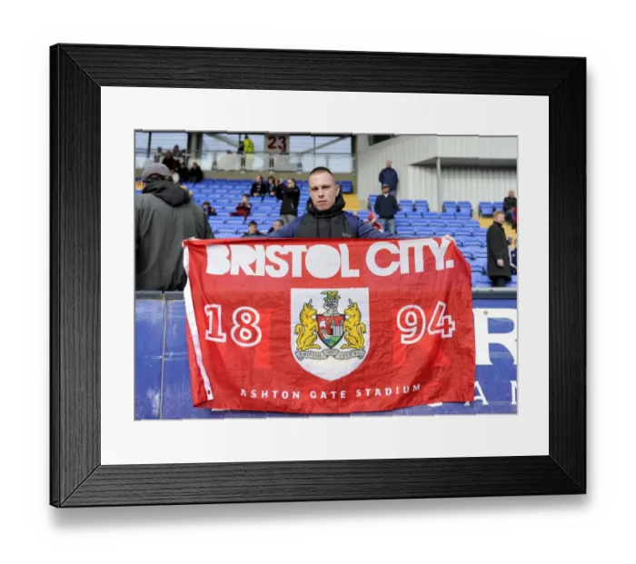 Framed Print : Bristol City Fan Waves Flag at Shrewsbury Town Match, Sky Bet League One, 2014 Framed Print : Bristol City Fan Waves Flag at Shrewsbury Town Match, Sky Bet League One, 2014