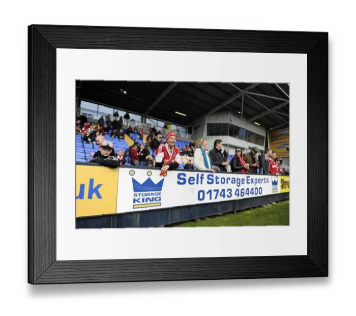 Framed Print : Bristol City Fans in Action at Shrewsbury Town's New Meadow, March 2014 Framed Print : Bristol City Fans in Action at Shrewsbury Town's New Meadow, March 2014