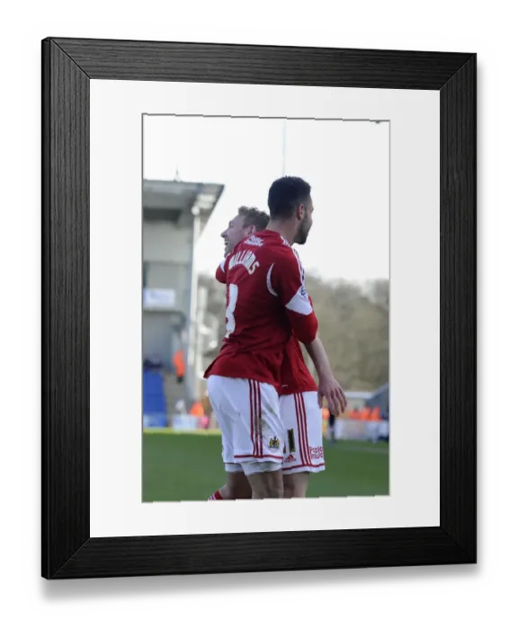 Framed Print : Bristol City's Scott Wagstaff and Derrick Williams Celebrate Goal Against Colchester United, 2014