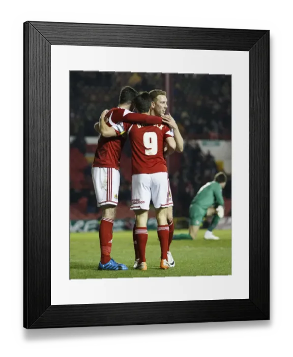 Framed Print : Bristol City's Sam Baldock and Scott Wagstaff Celebrate 3-0 Goal Against Port Vale Framed Print : Bristol City's Sam Baldock and Scott Wagstaff Celebrate 3-0 Goal Against Port Vale