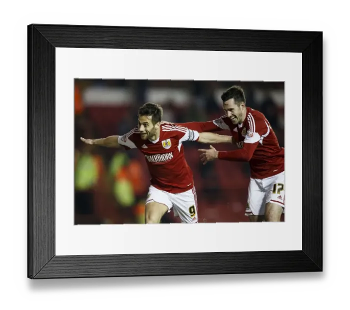 Framed Print : Bristol City's Sam Baldock and Greg Cunningham Celebrate 3-0 Goal Against Port Vale