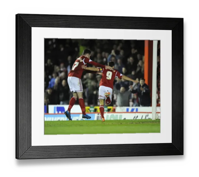Framed Print : Bristol City's Sam Baldock Scores and Celebrates with Team Mates Against Swindon Town, Sky Bet League One, Ashton Gate