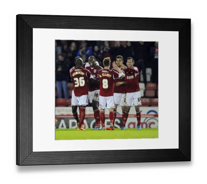 Framed Print : Bristol City's Jay Emmanuel-Thomas Celebrates Double Strike Against Swindon Town, Sky Bet League One, Ashton Gate Framed Print : Bristol City's Jay Emmanuel-Thomas Celebrates Double Strike Against Swindon Town, Sky Bet League One, Ashton Gate