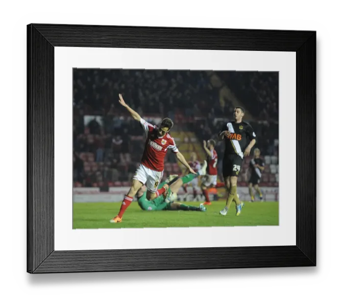 Framed Print : Bristol City's Sam Baldock Doubles Up: Thrilling Moment from the Ashton Gate Clash against Swindon Town, League One 2014