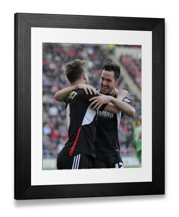 Framed Print : Bristol City's Greg Cunningham Scores and Celebrates at Rotherham United's New York Stadium, March 2014