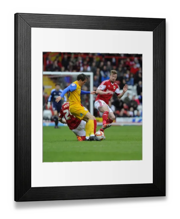 Framed Print : Battling Midfielders: Wade Elliott vs Neil Kilkenny in Bristol City vs Preston North End (05 / 04 / 2014)