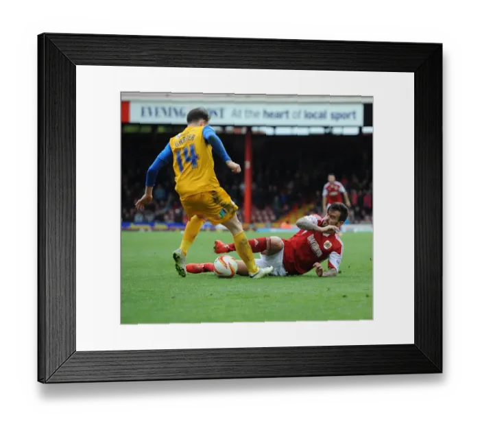 Framed Print : Maron Pack Tackles Joe Garner in Intense Bristol City vs Preston North End Football Match, Sky Bet League One, Ashton Gate