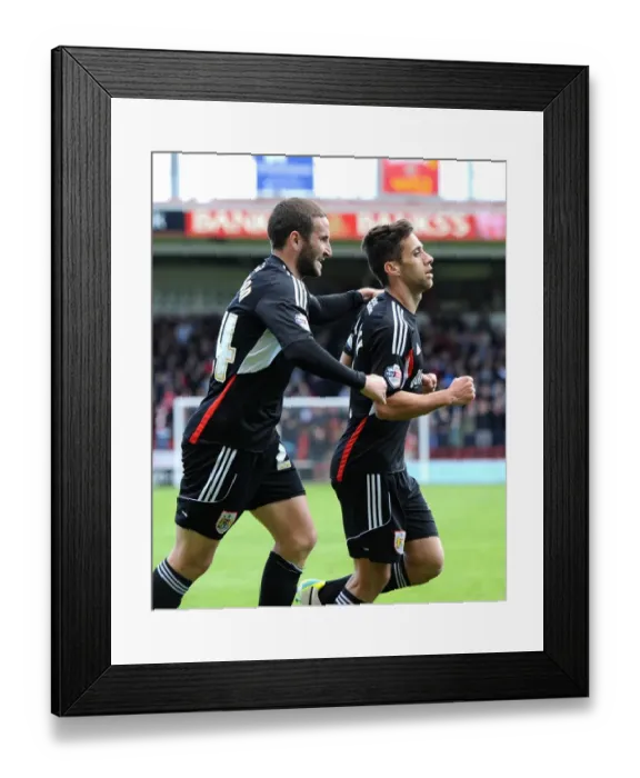 Framed Print : Battling for Victory: Sam Baldock and Martin Paterson Celebrate for Bristol City in Walsall vs. Bristol City Football Match, April 2014
