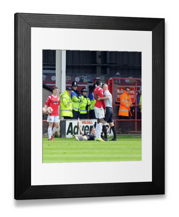 Framed Print : Walsall's Michael Ngoo Pushes Scott Wagstaff: Yellow Card Controversy in Walsall vs. Bristol City Football Match