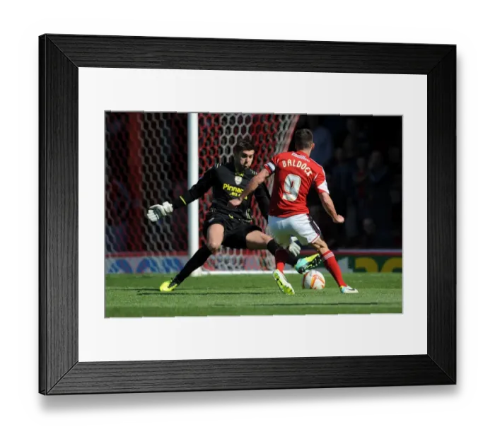 Framed Print : Bristol City's Sam Baldock Aims for the Net: Thrilling Football Action from the Sky Bet League One Match Against Notts County (18 / 04 / 2014)