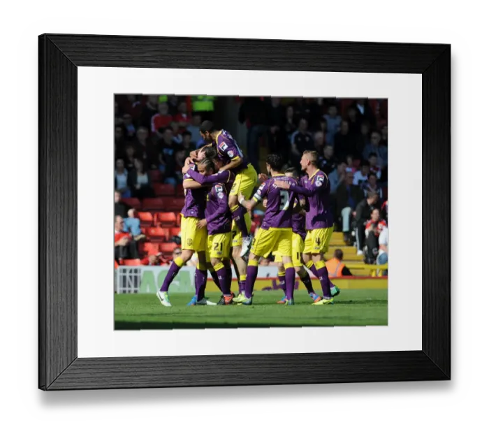 Framed Print : Notts County's Haydn Hollis and Team Mates Celebrate Goal Against Bristol City (April 2014) Framed Print : Notts County's Haydn Hollis and Team Mates Celebrate Goal Against Bristol City (April 2014)