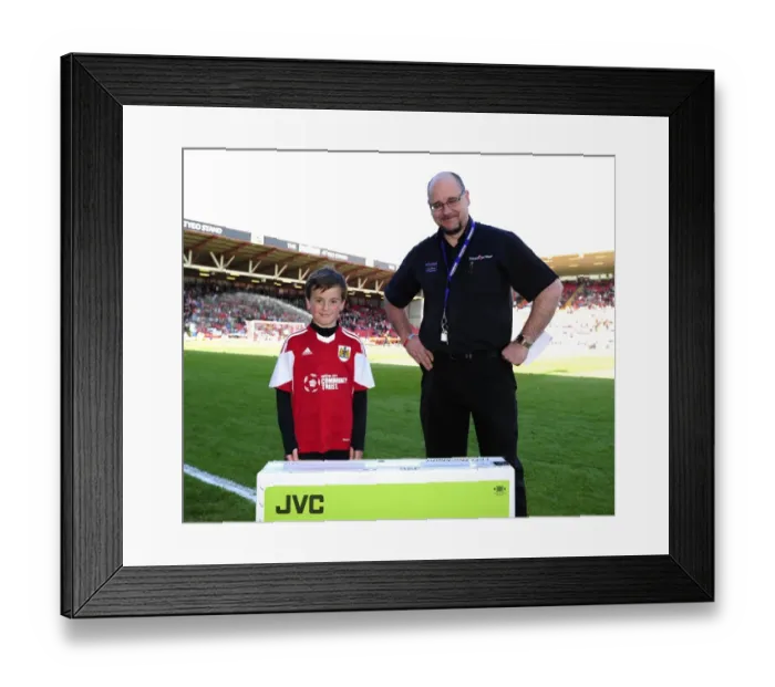 Framed Print : Bristol City's Leo Worlock Receives TV Reward After Belly Winner vs. Notts County (180414)