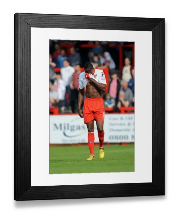Framed Print : Stevenage's Lucas Akins in Despair as Bristol City Secures Promotion, Relegating Stevenage Framed Print : Stevenage's Lucas Akins in Despair as Bristol City Secures Promotion, Relegating Stevenage