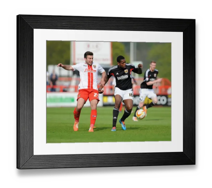 Framed Print : Jay Emmanuel-Thomas vs Michael Doughty: Intense Moment in Stevenage vs Bristol City Football Match, 2014 Framed Print : Jay Emmanuel-Thomas vs Michael Doughty: Intense Moment in Stevenage vs Bristol City Football Match, 2014