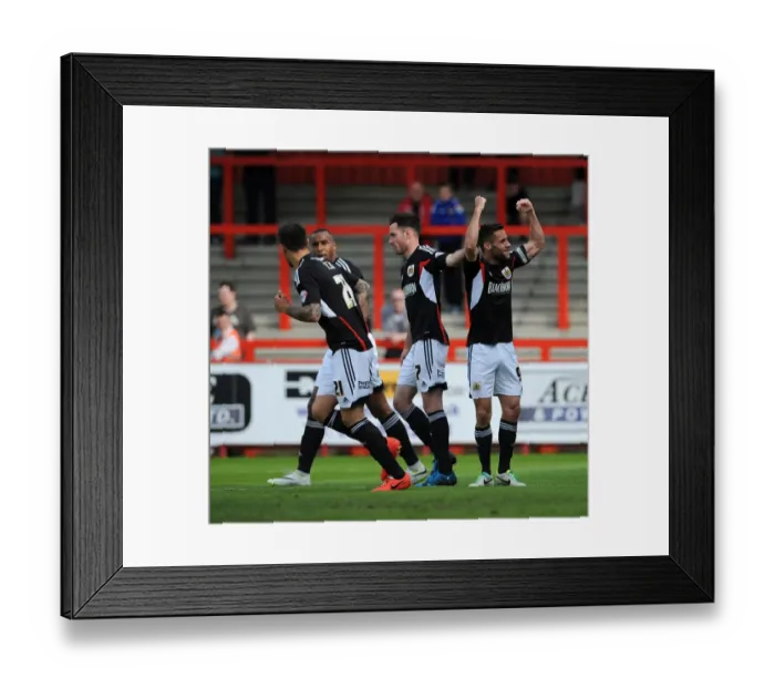 Framed Print : Bristol City's Sam Baldock Scores and Celebrates with Team Mates against Stevenage (April 2014)