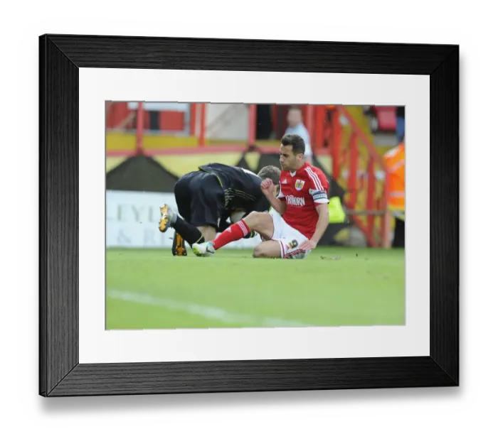 Framed Print : Bristol City vs Crewe: Sam Baldock Challenges for the Ball at Ashton Gate, 2014
