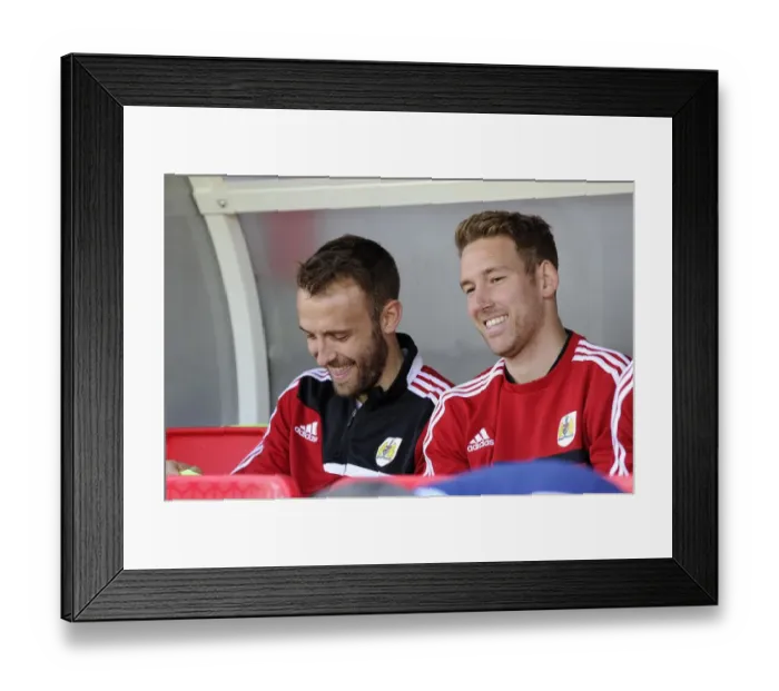 Framed Print : Bristol City Footballers Scott Wagstaff and Liam Kelly Sharing a Joke Before Kick-off