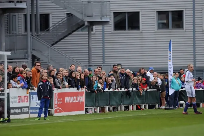 Framed Print : 1, 300+ Fans Gather for Exciting Bristol Academy vs. Chelsea Ladies FA WSL Match at Gifford Stadium