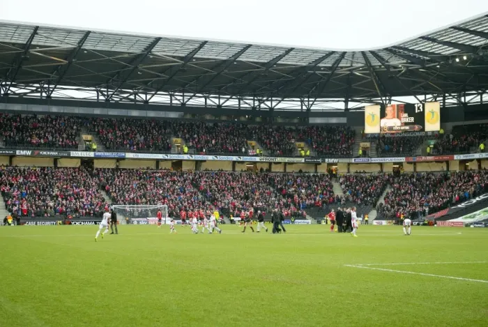 Framed Print : Over 5, 000 Bristol City Fans Wave Scarves in Unified Support at MK Dons Match, Sky Bet League One Framed Print : Over 5, 000 Bristol City Fans Wave Scarves in Unified Support at MK Dons Match, Sky Bet League One