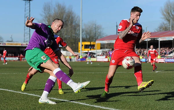 Aaron Wilbraham Fights Past Sonny Bradley for Ball Control in Crawley Town vs. Bristol City Match, Sky Bet League One