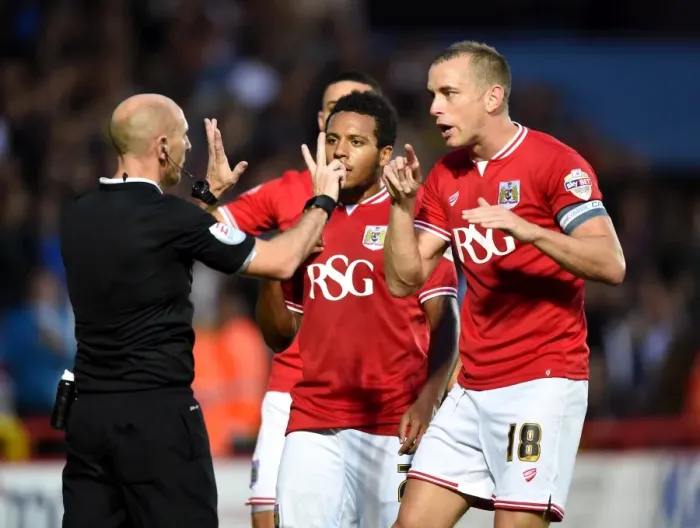 Framed Print : Aaron Wilbraham Protests to Referee during Bristol City vs Leeds United Championship Match, 2015 Framed Print : Aaron Wilbraham Protests to Referee during Bristol City vs Leeds United Championship Match, 2015