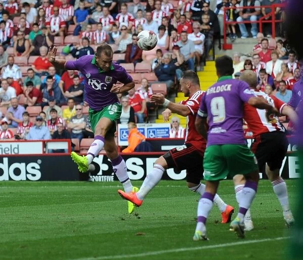 Aaron Wilbraham Scores the First Goal for Bristol City in the 2014-15 League One Season at Bramal Lane against Sheffield United