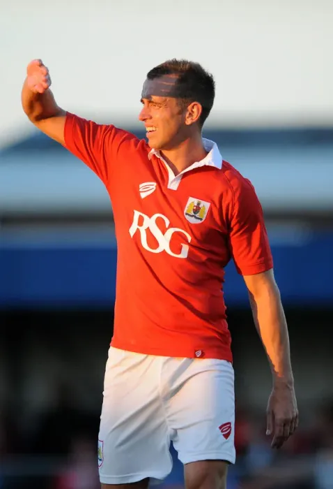 Framed Print : Aaron Wilbraham's Debut: Bristol City vs. Weston Super Mare, July 2014