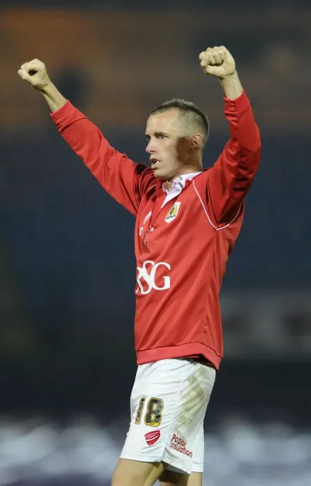 Framed Print : Aaron Wilbraham's Double Strikes: Bristol City Secures Win Over Port Vale