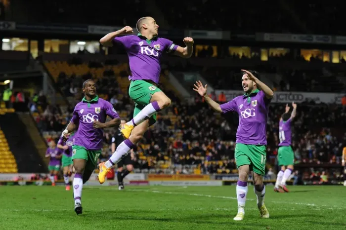 Framed Print : Aaron Wilbraham's Euphoric Goal Celebration: Bradford City vs. Bristol City (Promotion Battle), April 2015
