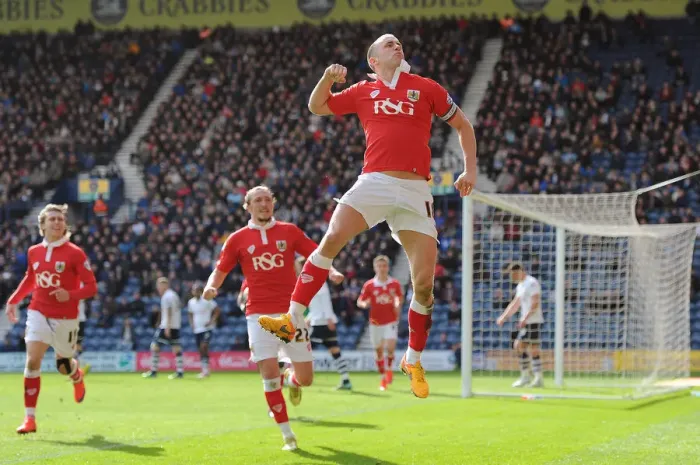 Framed Print : Aaron Wilbraham's Euphoric Goal Celebration: Preston North End vs. Bristol City (Sky Bet League One, 11-04-2015)