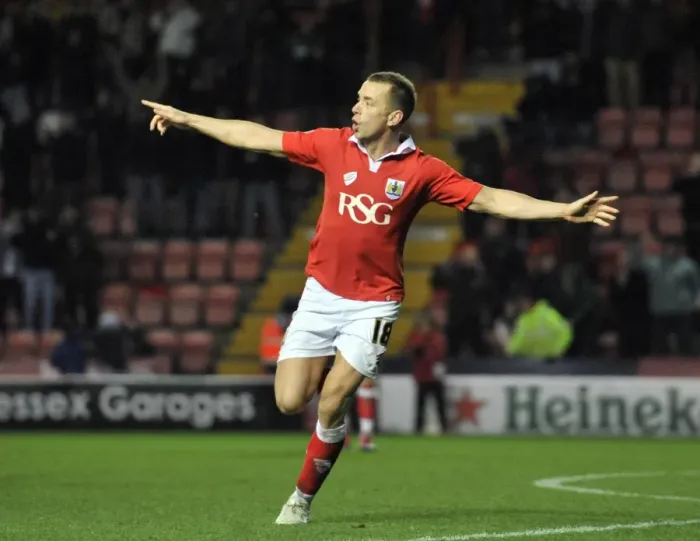 Framed Print : Aaron Wilbraham's Game-Winning Goal Celebration: Bristol City vs. Coventry City, Johnstones Paint Trophy (2014)