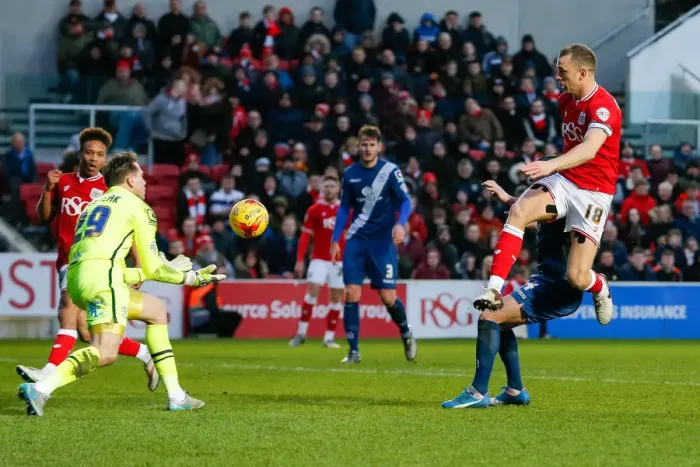Framed Print : Aaron Wilbraham's Game-Winning Shot for Bristol City against Birmingham City, Sky Bet Championship (Ashton Gate Stadium)