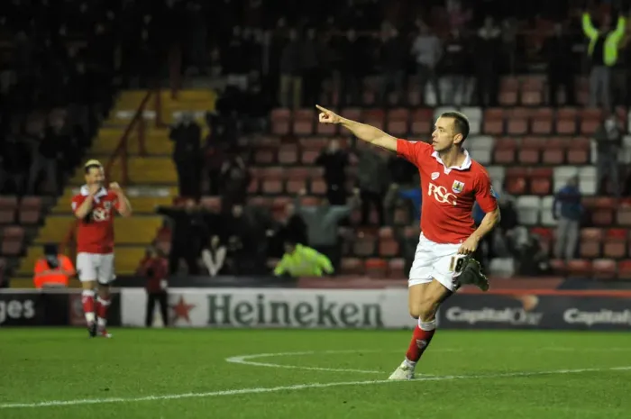 Framed Print : Aaron Wilbraham's Goal Celebration: Bristol City's Victory in Johnstones Paint Trophy against Coventry City Framed Print : Aaron Wilbraham's Goal Celebration: Bristol City's Victory in Johnstones Paint Trophy against Coventry City