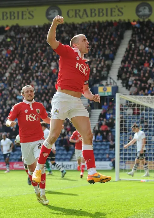Framed Print : Aaron Wilbraham's Goal Celebration: Preston North End vs. Bristol City, Sky Bet League One (11-04-2015)