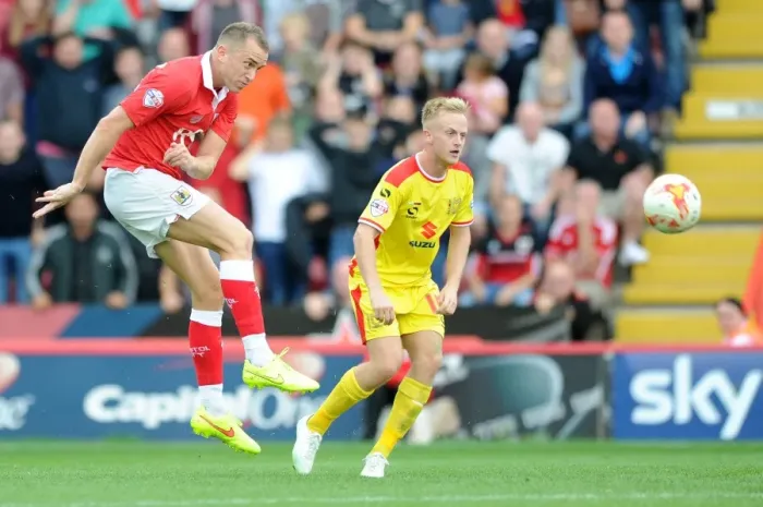 Framed Print : Aaron Wilbraham's Shot for Bristol City Against MK Dons, Sky Bet League One, 2014 Framed Print : Aaron Wilbraham's Shot for Bristol City Against MK Dons, Sky Bet League One, 2014