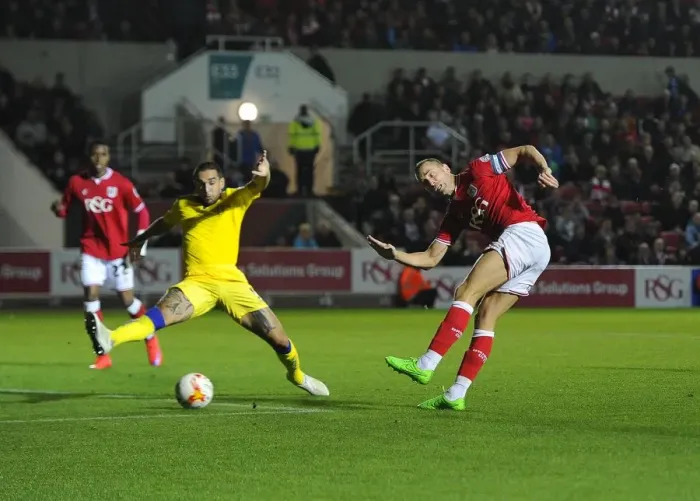 Framed Print : Aaron Wilbraham's Shot: Bristol City vs Leeds United, Sky Bet Championship (19.08.2015) Framed Print : Aaron Wilbraham's Shot: Bristol City vs Leeds United, Sky Bet Championship (19.08.2015)