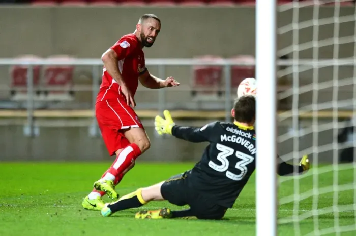 Framed Print : Aaron Wilbraham's Shot at Glory: Bristol City vs. Norwich City, 07-03-2017