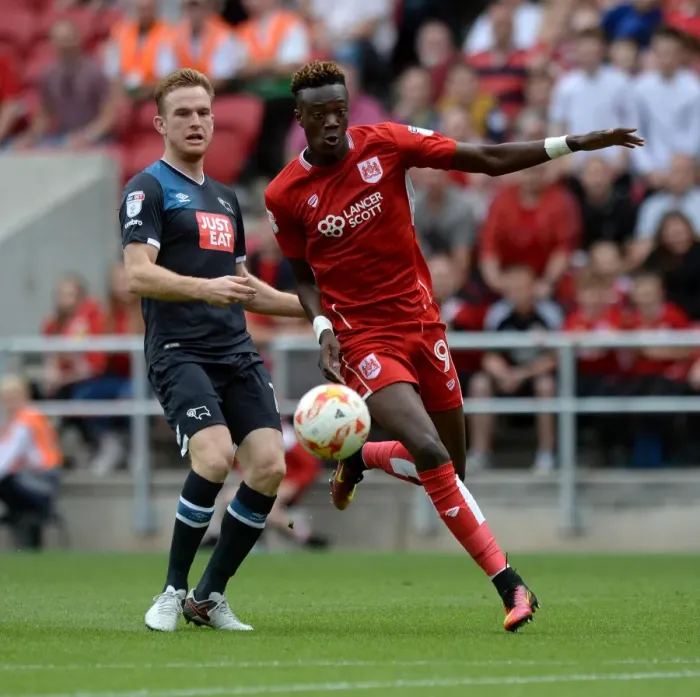 Framed Print : Abraham Chases Down Pearce: Intense Moment at Ashton Gate Framed Print : Abraham Chases Down Pearce: Intense Moment at Ashton Gate