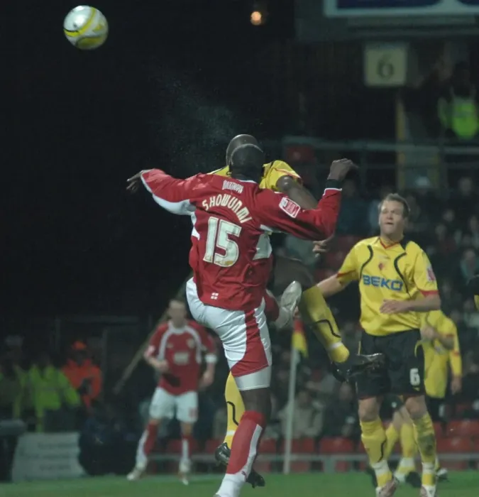 Framed Print : Action-Packed Moment: Enoch Showunmi vs. Watford (Bristol City vs. Watford)